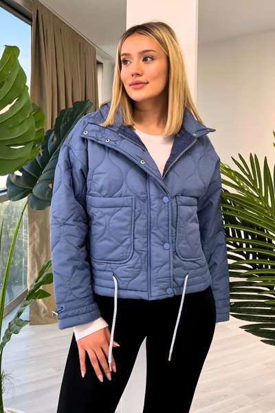 Pocketed Stitch-Detail Jacket - Blue