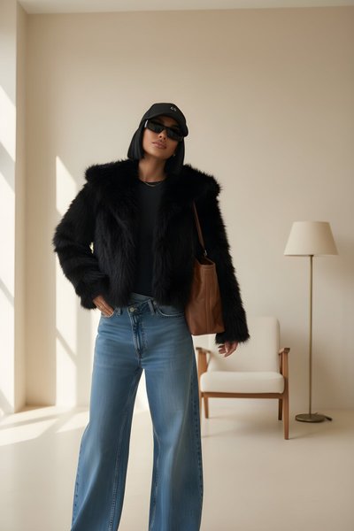 Premium Lined Fur Collared Jacket - Black