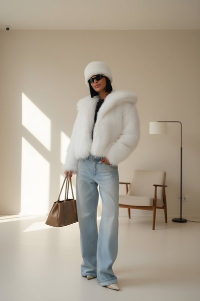 Premium Fur Lined White Collared Jacket