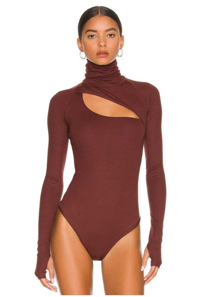 Bordo Balıkçı Yaka Parmaklı Bodysuit