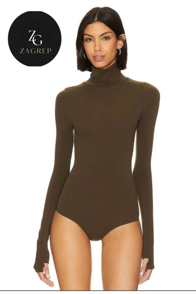 بودي جيرسيه كاكي غير شفاف بياقة عالية