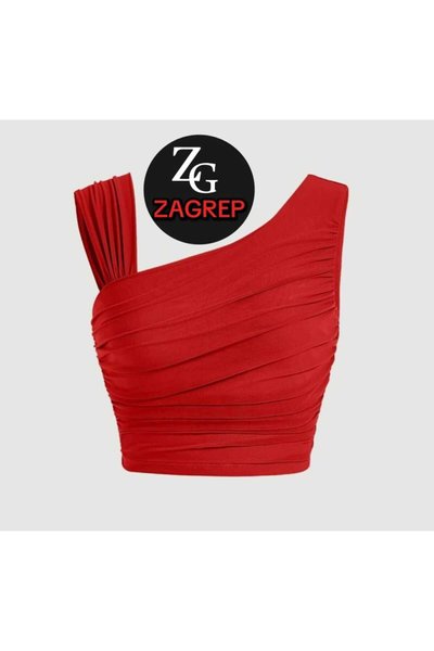 Cropped Silk Jersey Ruched Draped Sleeve Bustier - Red