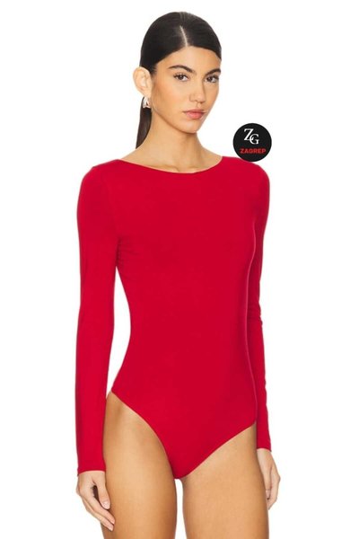 Criss-Cross Strappy Jersey Backless Bodysuit - Red