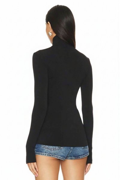Turtleneck Silk Jersey Thumbhole Blouse - Red Black