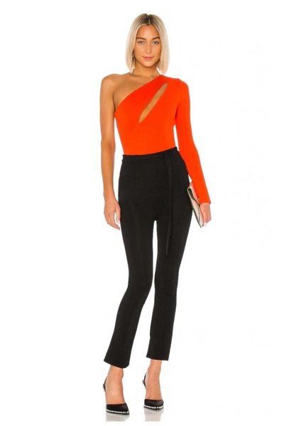 Kırmızı Tek Kol Önü Yarık İpek Jarse Bodysuit