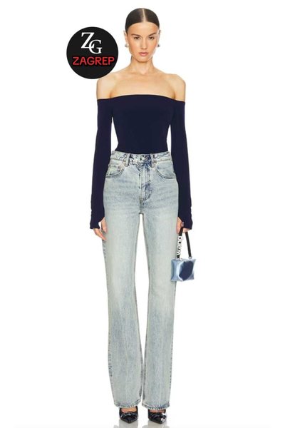 Strapless Silk Jersey Thumbhole Blouse - Navy Blue