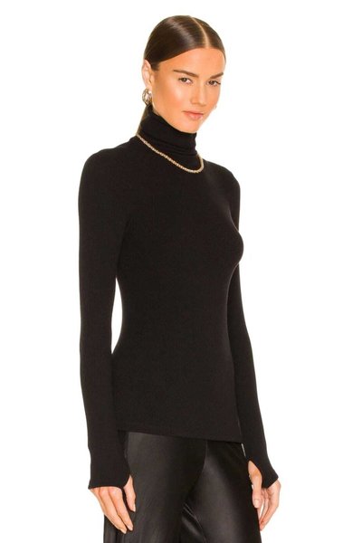 Turtleneck Silk Jersey Thumb-hole Blouse - Black