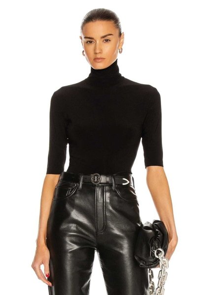 Short Sleeve Turtleneck Blouse - Black