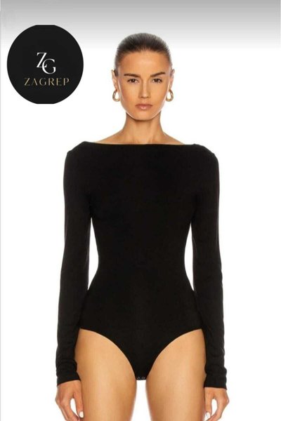 Siyah İpek Jarse Sırt Dekolteli Bodysuit
