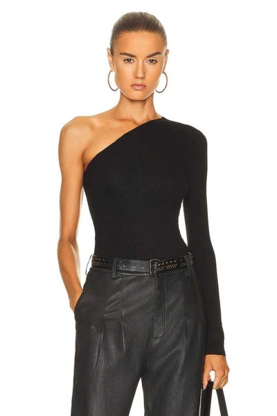 Single-Sleeve Silk Jersey Blouse - Black