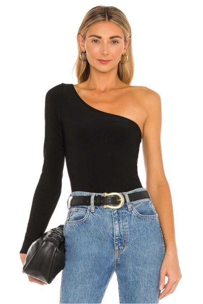 Silk Jersey One-Sleeve Bodysuit - Black