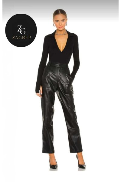 Imported Jersey Placket Collar Thumbhole Bodysuit - Black