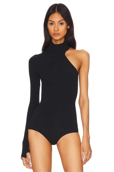 Single Sleeve Jersey Bodysuit with Shoulder Detail - Black