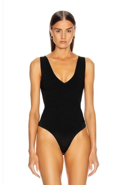 Jersey Silk V-Neck Bodysuit - Black