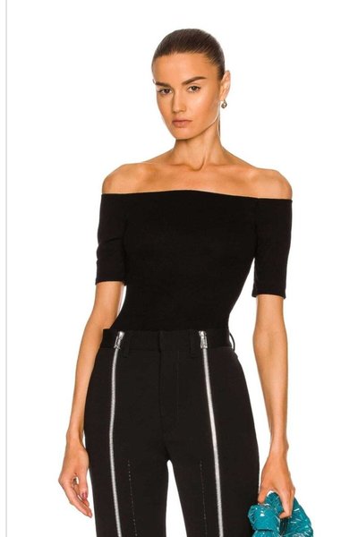 Strapless Short-Sleeve Silk Jersey Blouse - Black