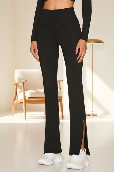 Slim Fit Stretchy Side Slit Pants - Black