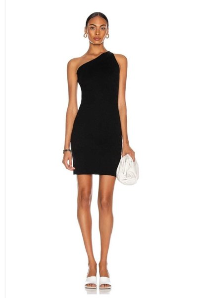 Siyah Mini Sol Omuz Detaylı Abiye Elbise