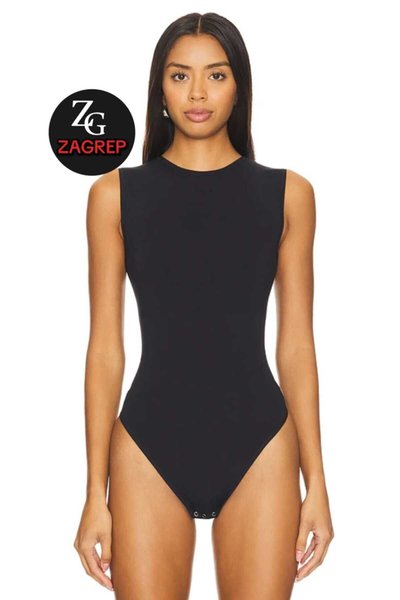 بودي بدون أكمام أسود جيرسي حريري غير شفاف