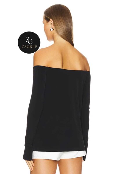 Strapless Silk Jersey Double-Layered Thumb-Hole Blouse - Black