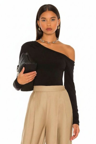 One-Shoulder Jersey Blouse - Black
