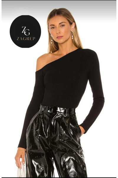 One-Shoulder Opaque Blouse - Black