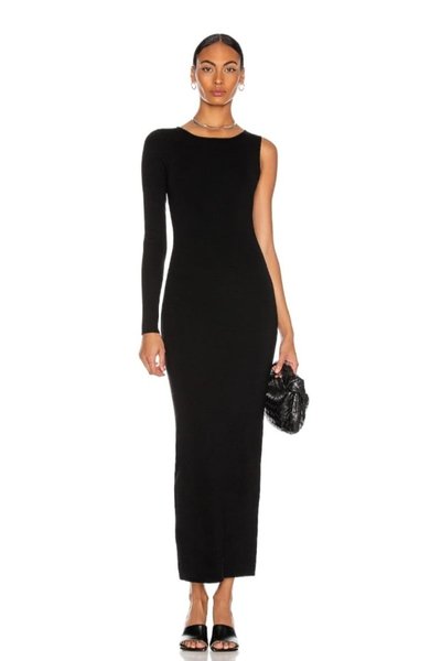 Siyah Uzun İpek Jarse Kol Detaylı Elbise