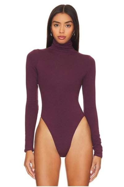 Turtleneck Double-Layer Opaque Bodysuit - Burgundy