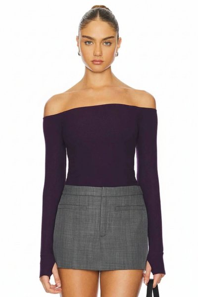 Strapless Silk Jersey Thumbhole Blouse - Maroon