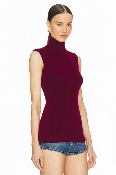 Turtleneck Opaque Silk Jersey Blouse - Burgundy