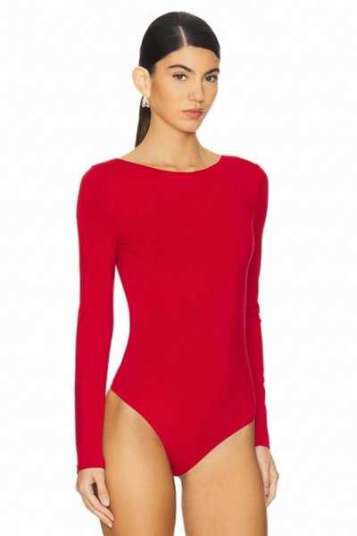 Criss-Cross Strappy Jersey Backless Bodysuit - Red
