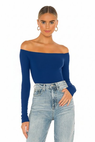 Strapless Imported Jersey Double-Layered Bodysuit - Sax Blue