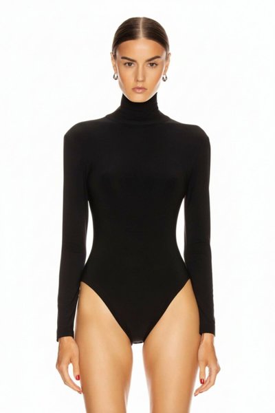 بودي ياقة عالية جيرسي حريري أسود