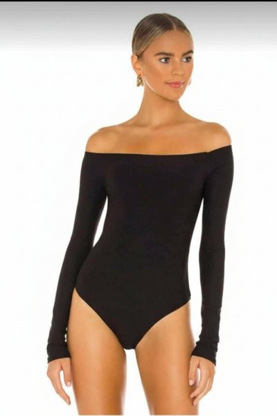 Dropped Shoulder Silk Jersey Double-Layered Body - Black