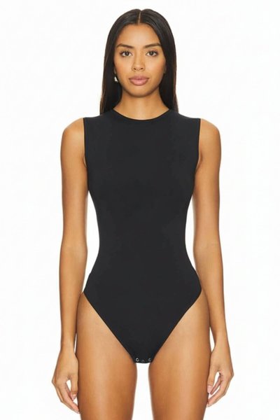 Sleeveless Silk Jersey Opaque Bodysuit - Black