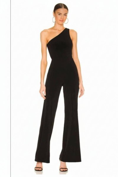 One Shoulder Silk Jersey Jumpsuit - Black