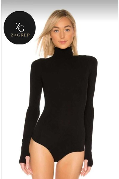 Zümrüt Yeşili Balıkçı Yaka İthal Jarse Parmak Geçmeli Body