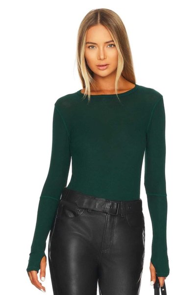 Silk Jersey Finger Loop Blouse - Emerald Green