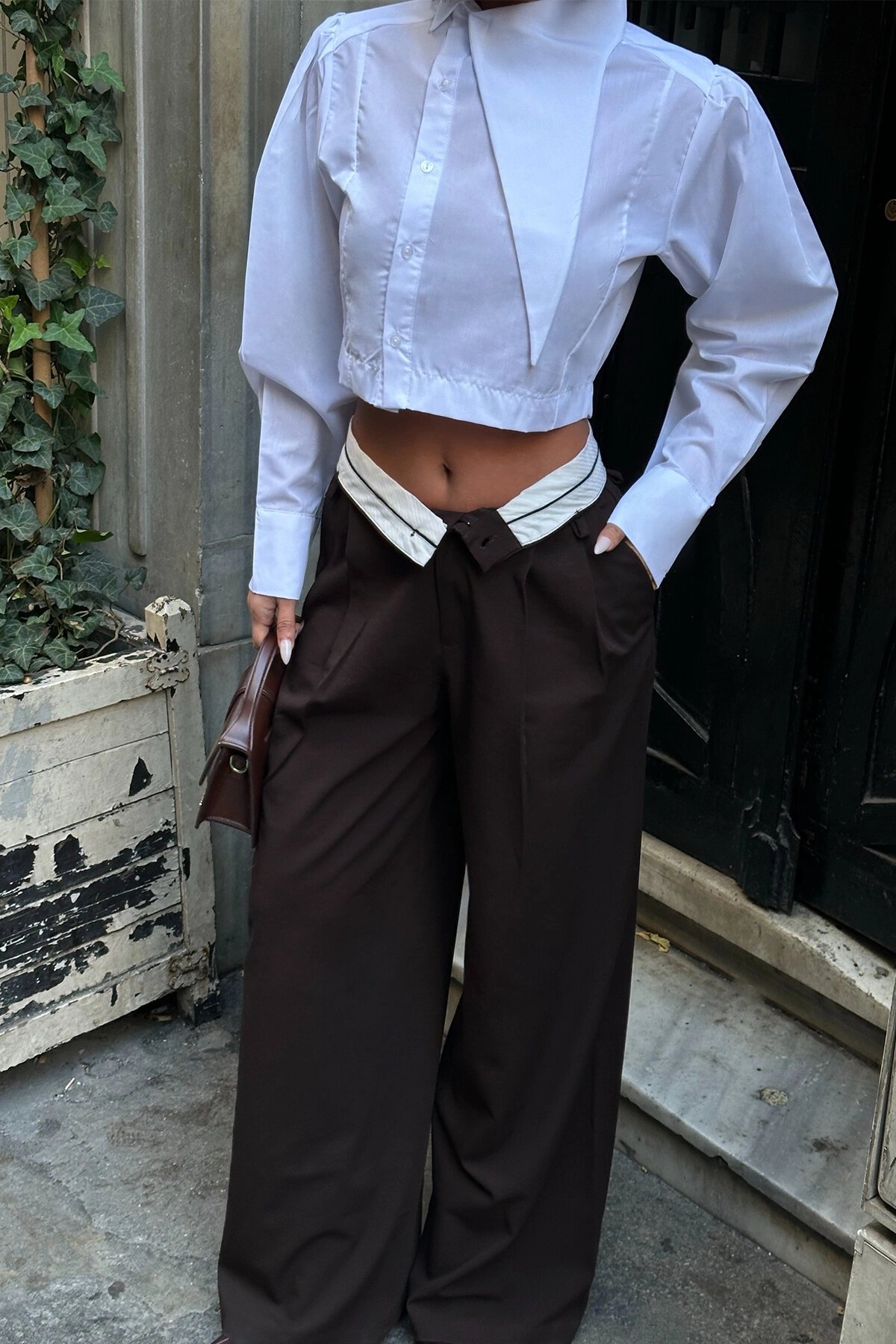 Poplin Asymmetric Collar Shirt - White - VİSKALİ