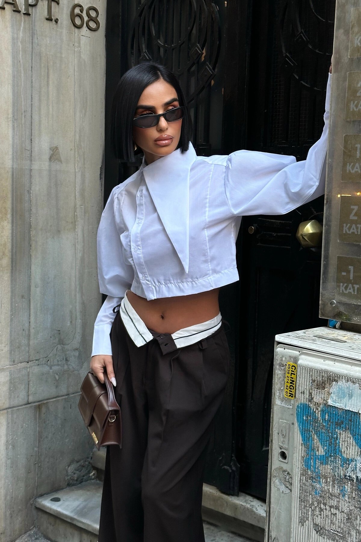Poplin Asymmetric Collar Shirt - White - VİSKALİ