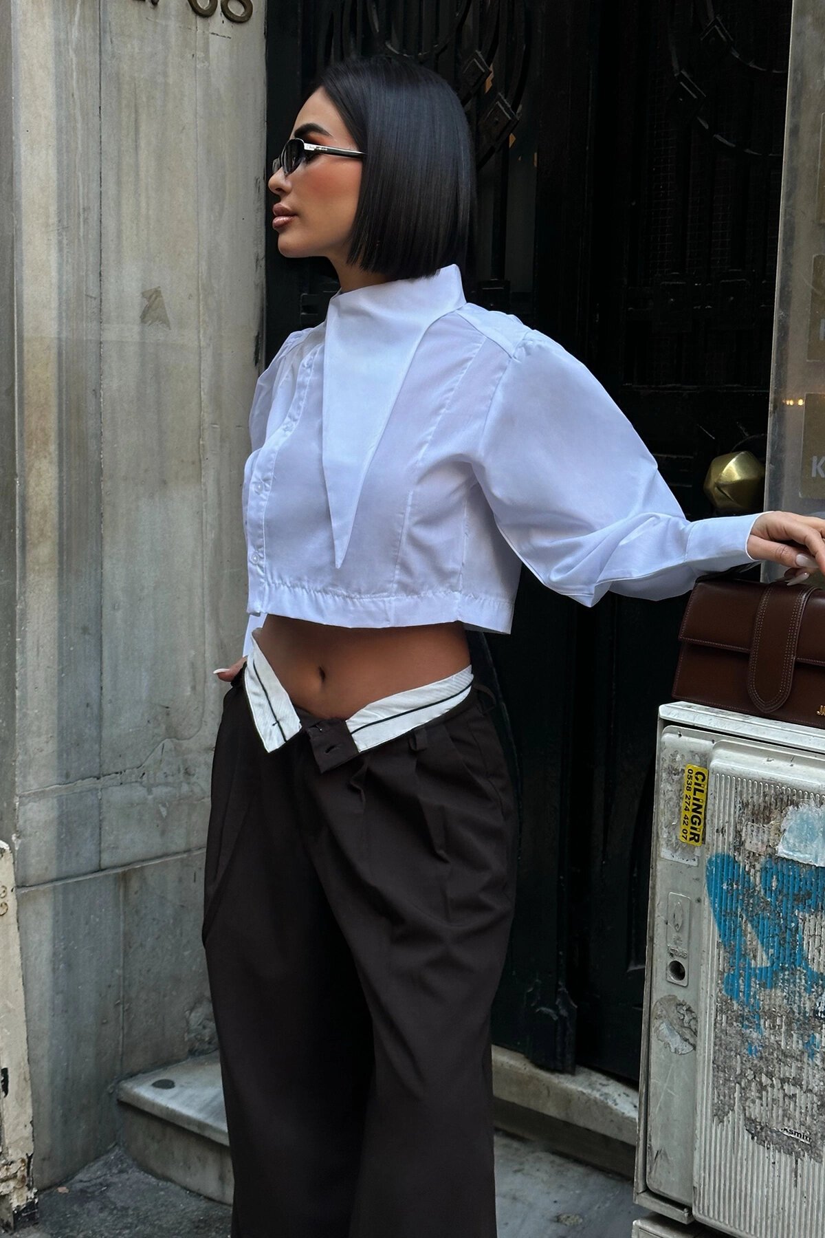 Poplin Asymmetric Collar Shirt - White - VİSKALİ