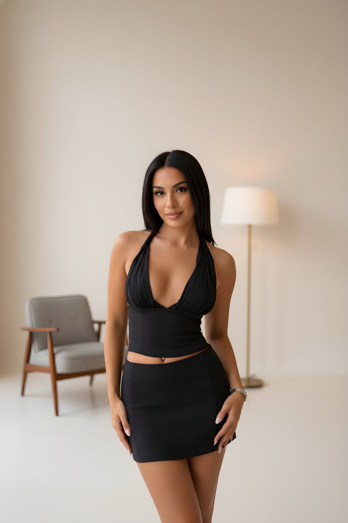 Mini Tulle Detail Backless Two-Piece Set - Black - VİSKALİ