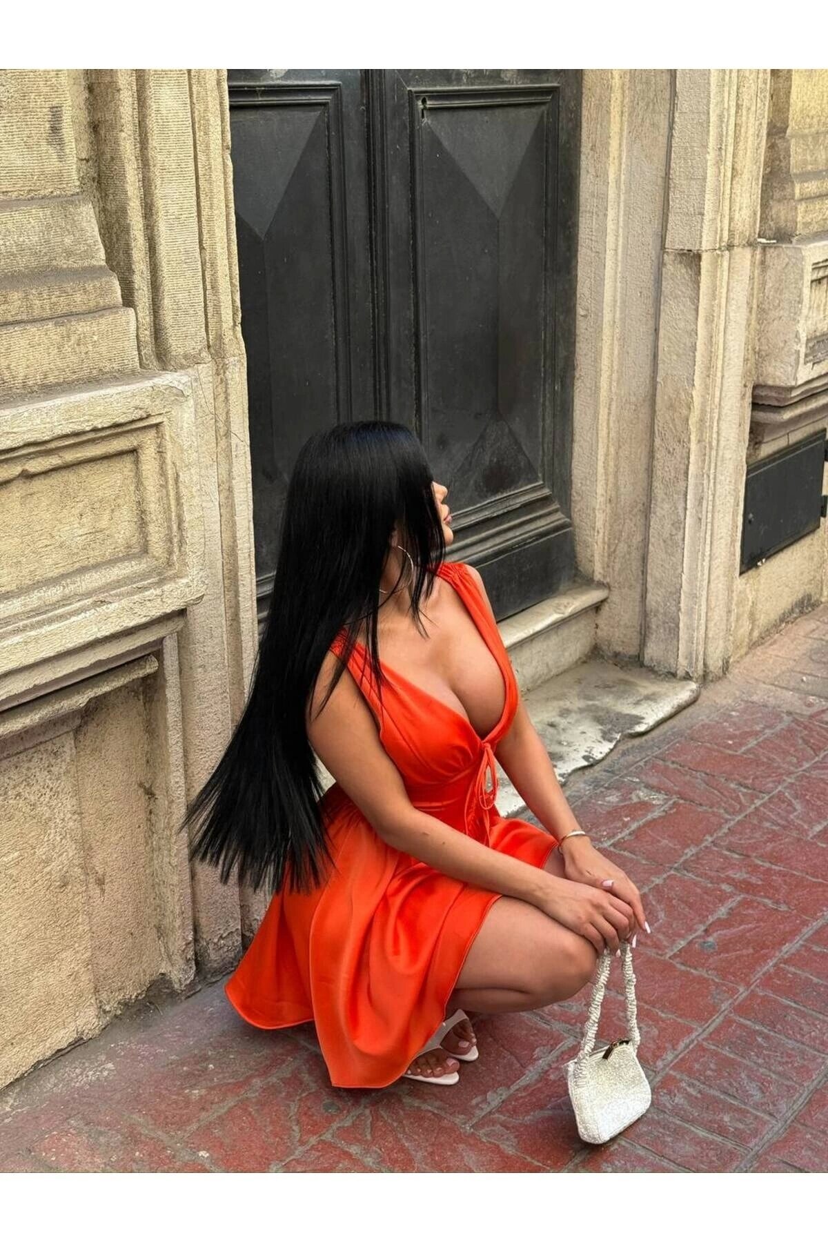 Mini Satin Corset-Detail Dress with Inner Shorts - Orange - VİSKALİ