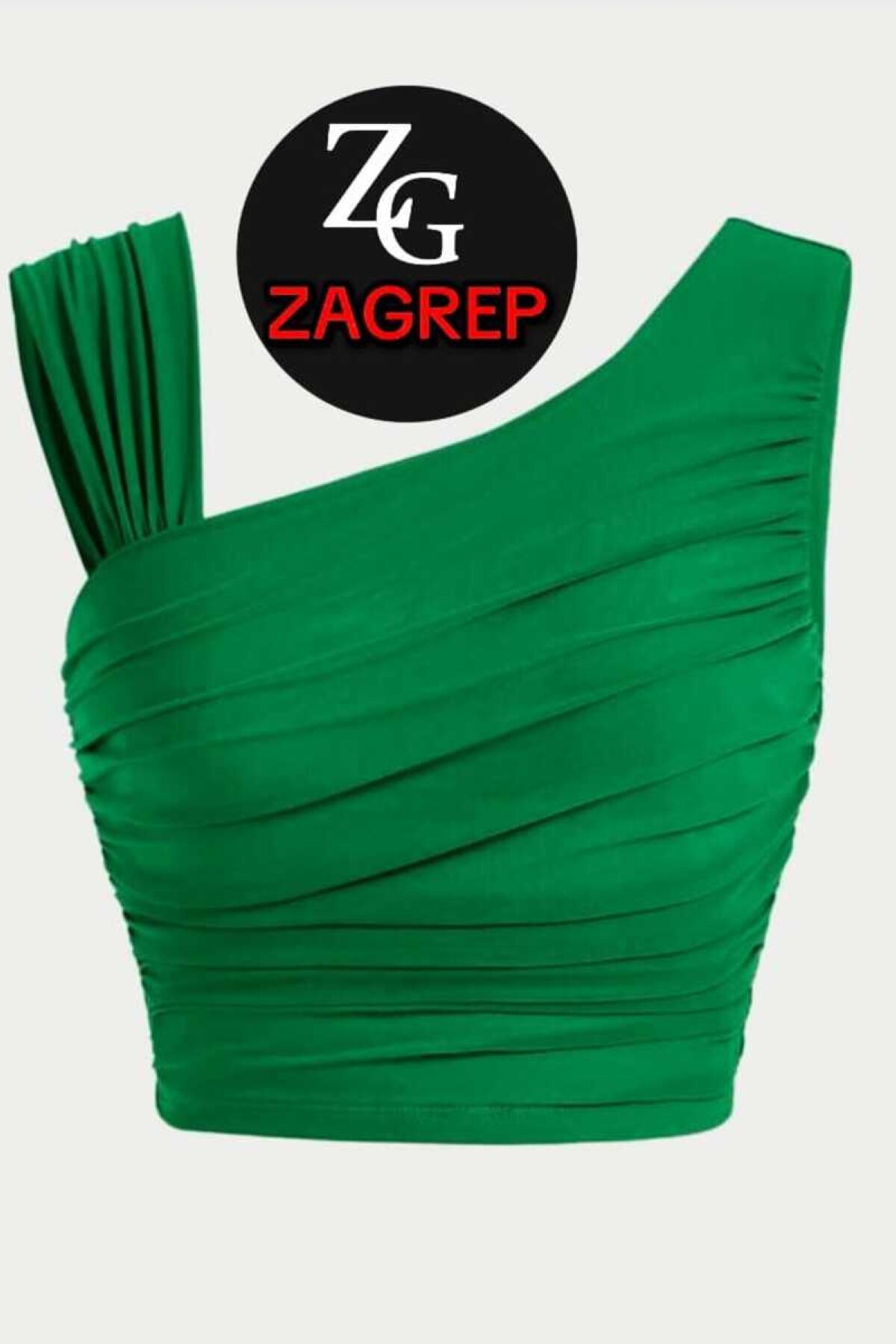 Crop Draped Ruched Sleeve Detail Bustier - Benetton Green - Zagrep
