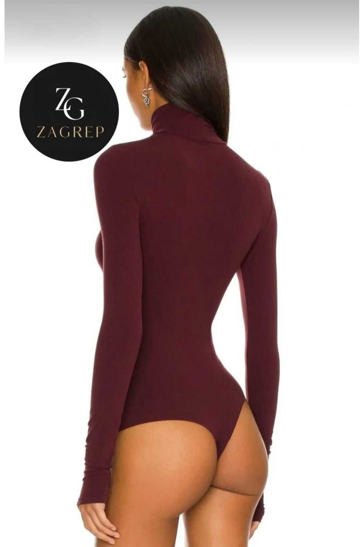 بودي خمري جيرسيه حريري ياقة عالي ة بفتحات إبهام - Zagrep
