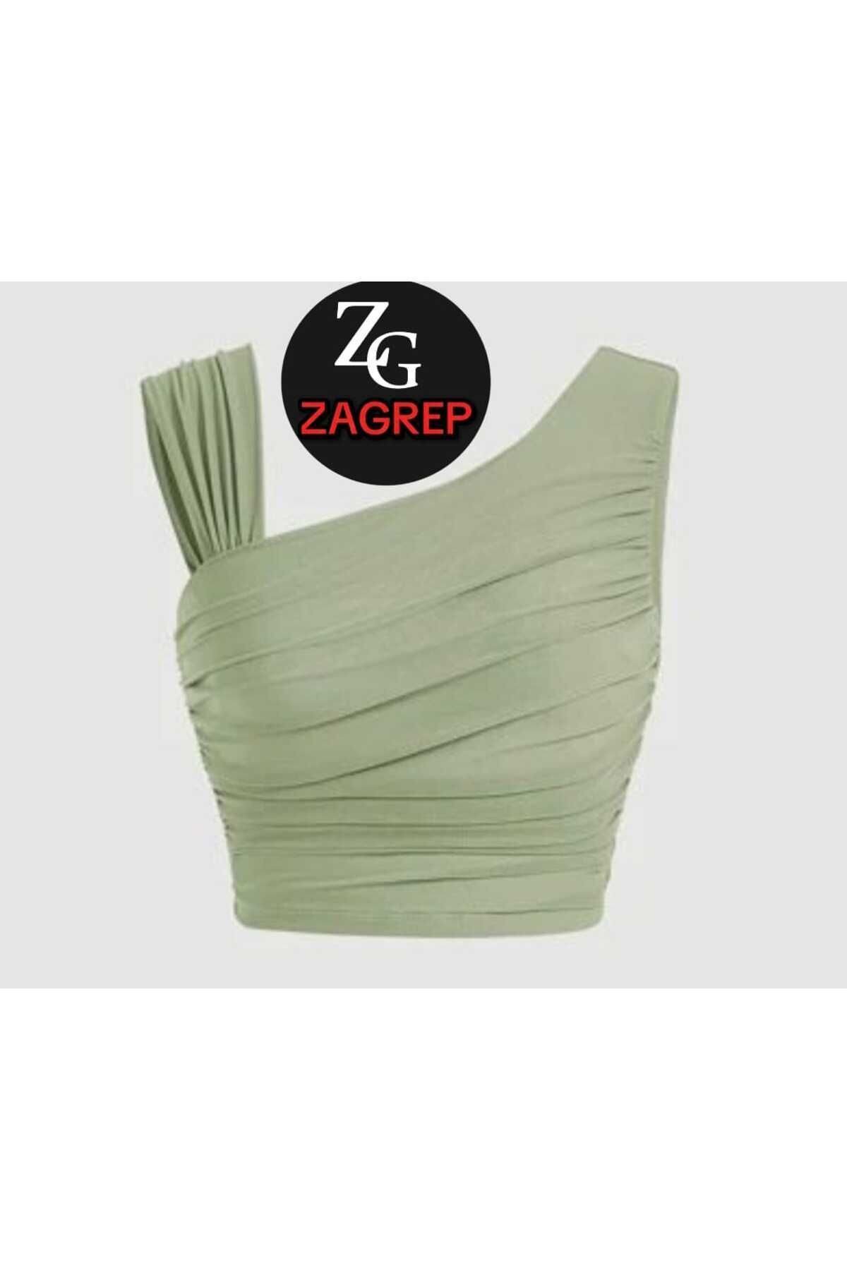 Cropped Jersey Draped Shoulder Bustier - Mint Green - Zagrep