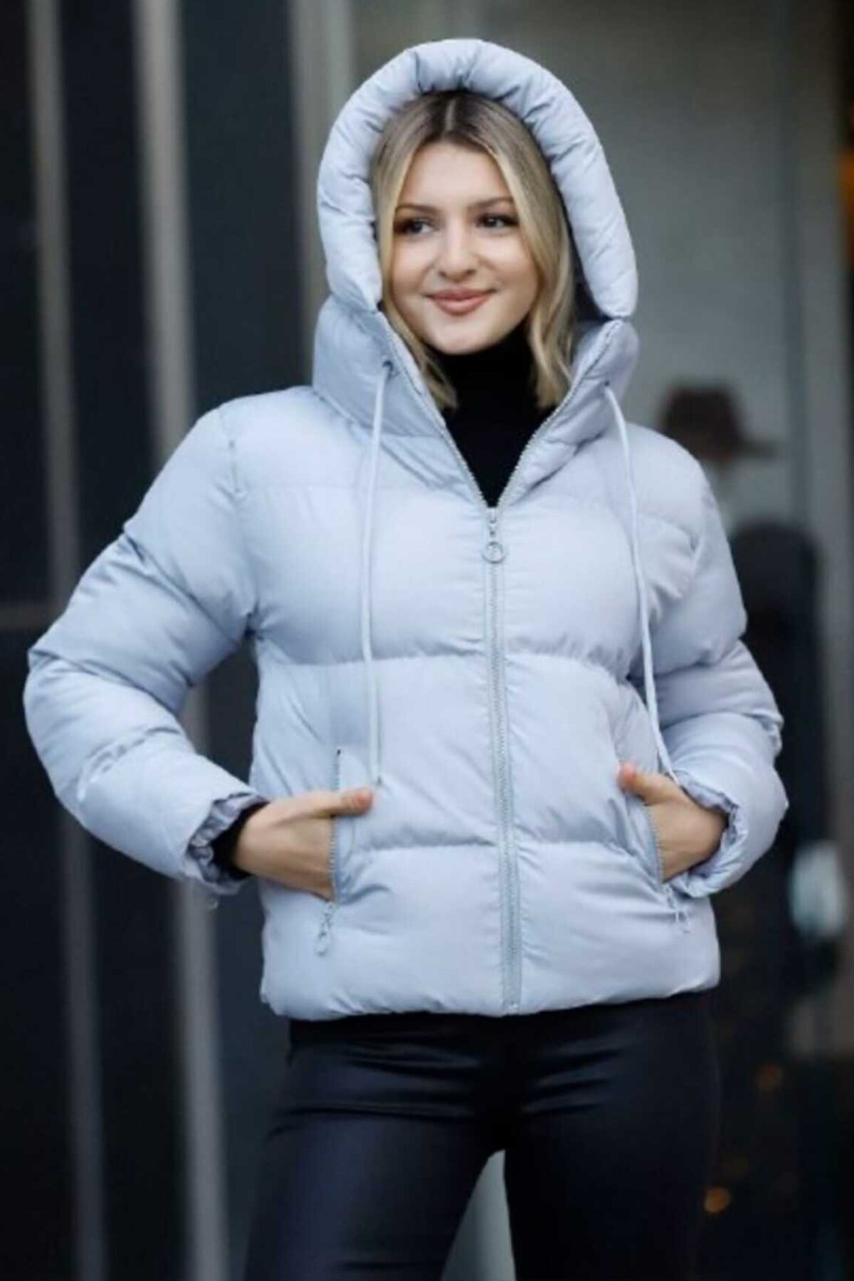 Gri Şişme Fermuarlı Cepli Mont - Zagrep