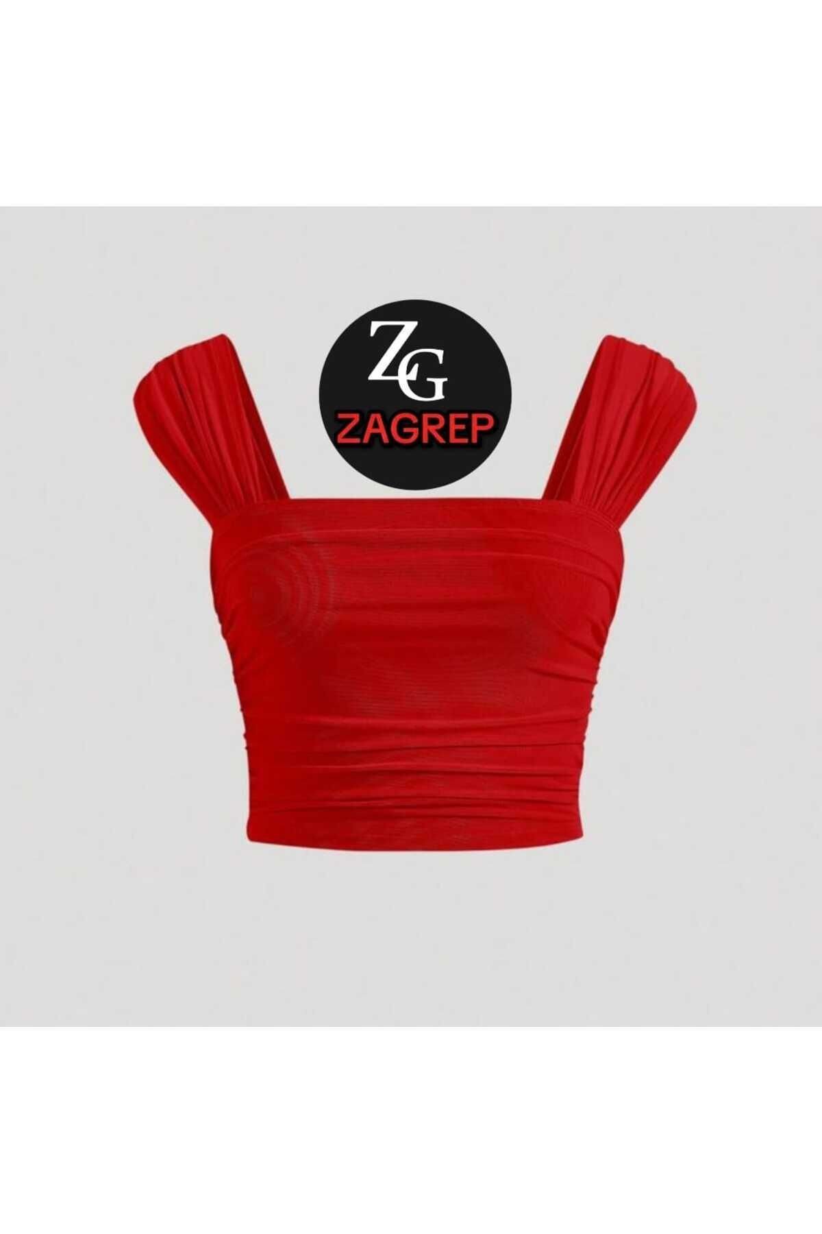 Cropped Silk Jersey Draped-Sleeve Bustier - Red - Zagrep