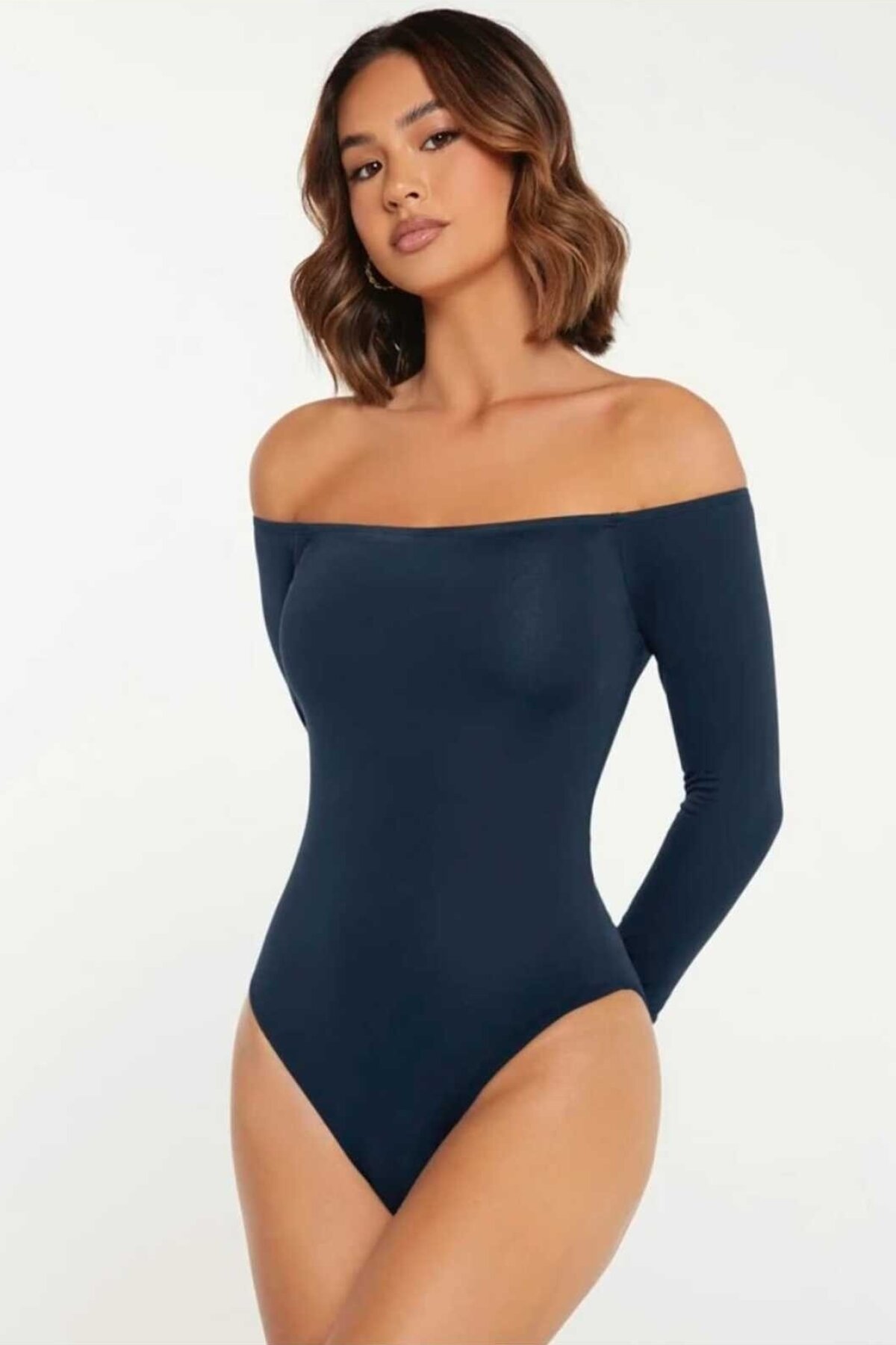 Strapless Silk Jersey Opaque Bodysuit - Navy - Zagrep