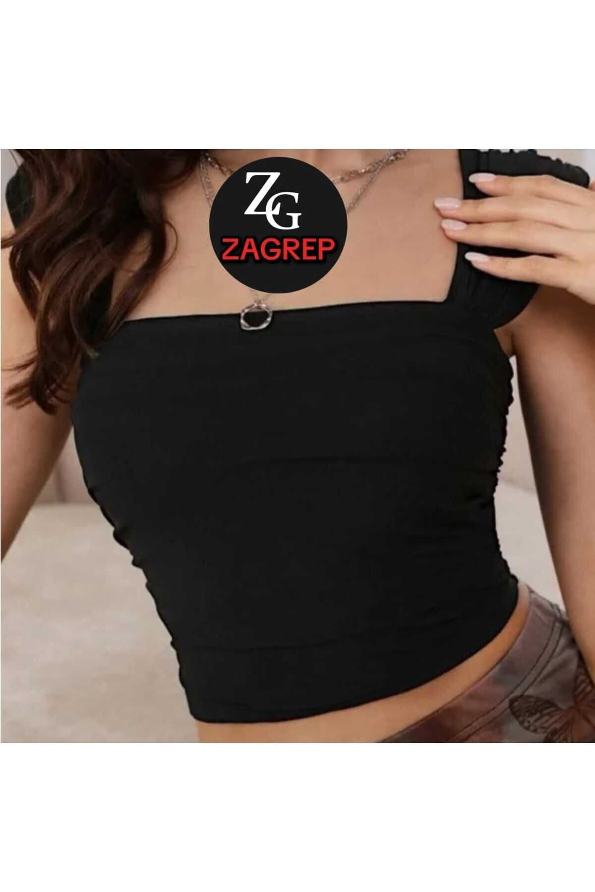 بستيير قصير أزرق ساكس جيرسيه بأكمام درابيه مكشكشة - Zagrep