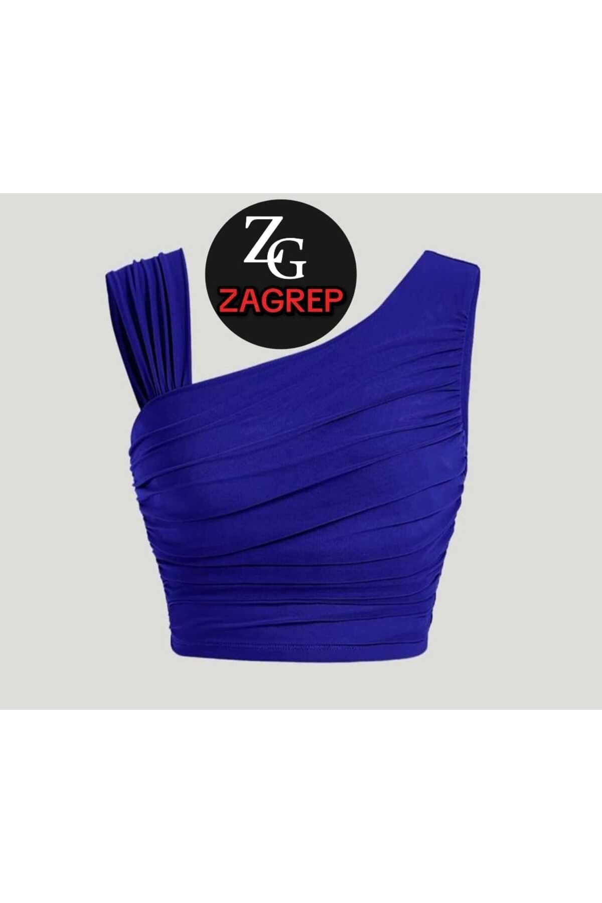 Cropped Silk Jersey Draped Bustier - Electric Blue - Zagrep